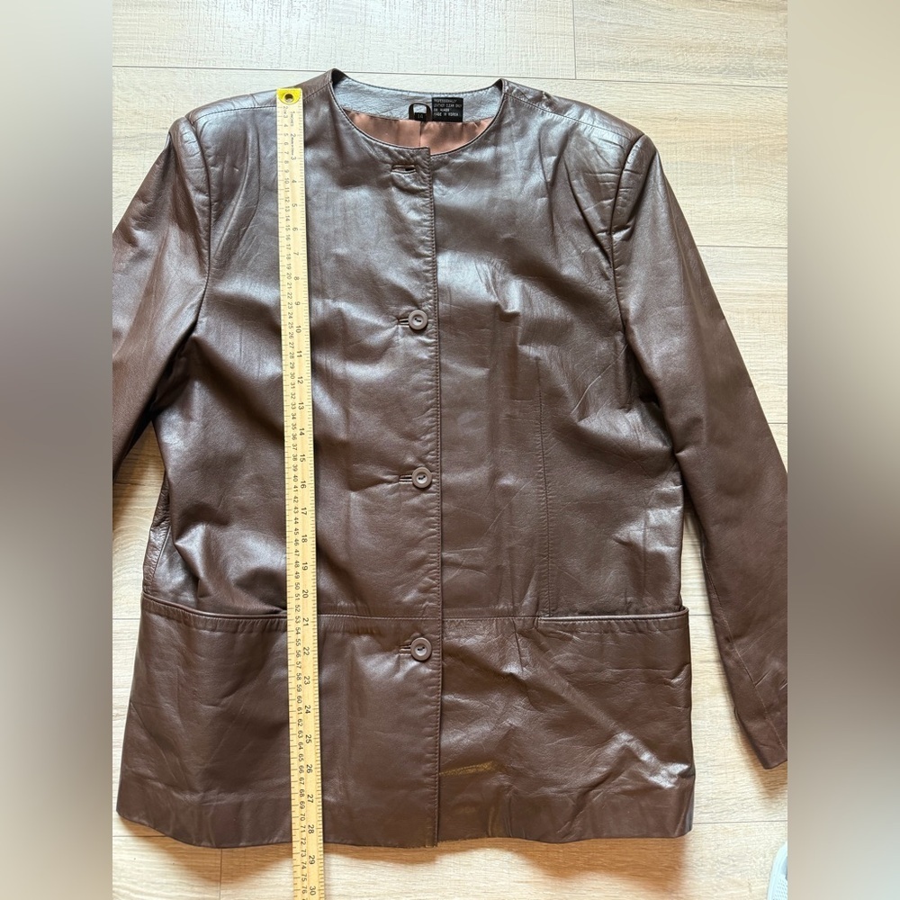 Tofi Women’s Brown Genuine Leather Button Front Jacket Size 14 - Picture 10 of 12